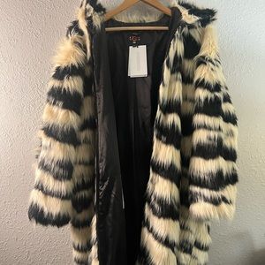 UGG Black and Cream Faux Fur Trench Coat